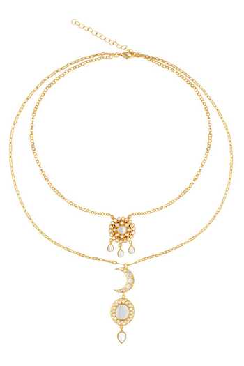 Zariin_White Chaand Roop Embellished Pendant Necklace _Online_at_Aza_Fashions