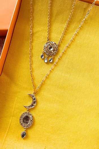 Buy_Zariin_White Chaand Roop Embellished Pendant Necklace _Online_at_Aza_Fashions