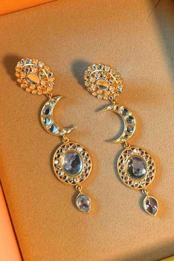 Shop Zariin White Kiran Mirror Polki Dangler Earrings Online at Aza Fashions Shop_Zariin_White Kiran Mirror Polki Dangler Earrings _Online_at_Aza_Fashions