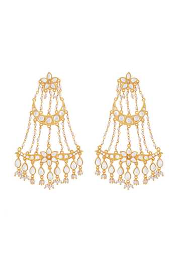 Zariin White Resham Polki Embellished Earrings Online at Aza Fashions Zariin_White Resham Polki Embellished Earrings _Online_at_Aza_Fashions
