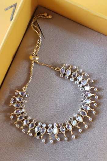Shop Zariin White Aaina Mirror Polki Embellished Bracelet Online at Aza Fashions Shop_Zariin_White Aaina Mirror Polki Embellished Bracelet _Online_at_Aza_Fashions