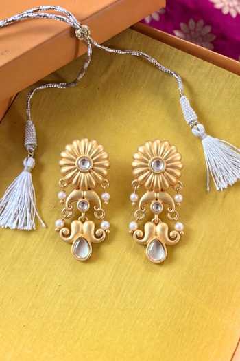Buy_Zariin_White Padma Noor Polki Earrings _Online_at_Aza_Fashions