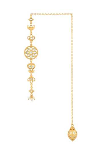 Zariin White Chaand Sitara Dogri Ear Chains Online at Aza Fashions Zariin_White Chaand Sitara Dogri Ear Chains _Online_at_Aza_Fashions