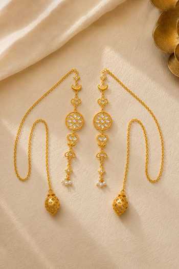 Zariin Chaand Sitara Dogri Ear Chains 