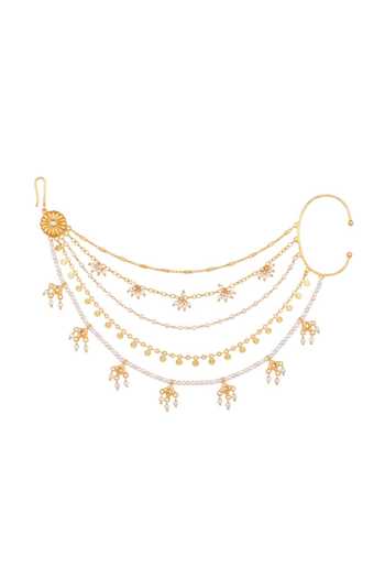 Zariin White Sitara Jaal Embellished Kaan Chain Online at Aza Fashions Zariin_White Sitara Jaal Embellished Kaan Chain _Online_at_Aza_Fashions