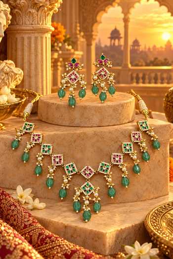 Shop_Tussya_Gold Plated Maharani Kundan Necklace Set _Online_at_Aza_Fashions