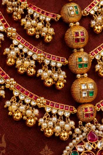 Shop Tussya Gold Plated Rajmohini Kundan Necklace Set Online at Aza Fashions Shop_Tussya_Gold Plated Rajmohini Kundan Necklace Set _Online_at_Aza_Fashions