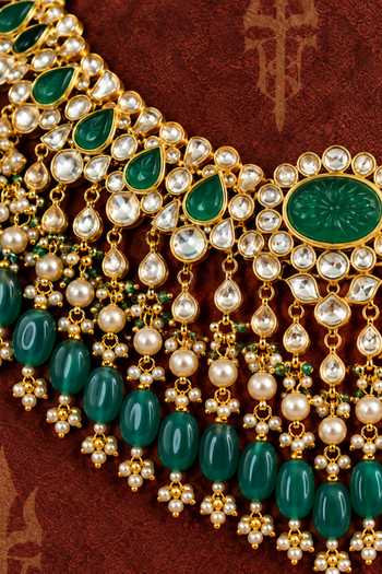 Buy_Tussya_Gold Plated Rajkanak Kundan Necklace Set _Online_at_Aza_Fashions