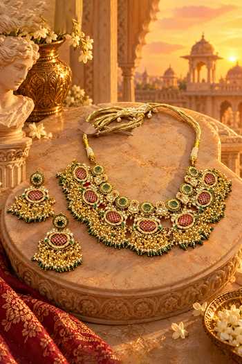 Shop Tussya Gold Plated Indumati Kundan Necklace Set Online at Aza Fashions Shop_Tussya_Gold Plated Indumati Kundan Necklace Set _Online_at_Aza_Fashions