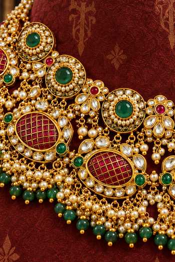 Tussya Gold Plated Indumati Kundan Necklace Set at Aza Fashions Tussya_Gold Plated Indumati Kundan Necklace Set _at_Aza_Fashions