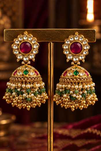 Tussya_Gold Plated Chandrika Kundan Necklace Set _Online_at_Aza_Fashions