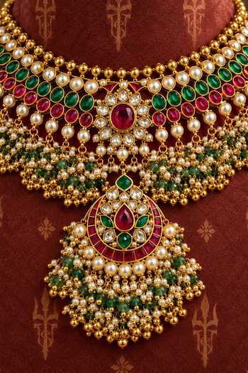 Buy_Tussya_Gold Plated Chandrika Kundan Necklace Set _Online_at_Aza_Fashions