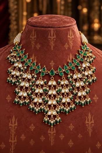 Shop Tussya Gold Plated Madhavi Kundan Necklace Set Online at Aza Fashions Shop_Tussya_Gold Plated Madhavi Kundan Necklace Set _Online_at_Aza_Fashions