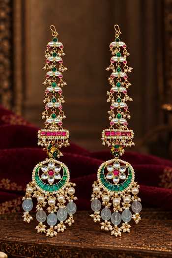 Tussya Manjari Kundan Long Ear Chain Earrings 