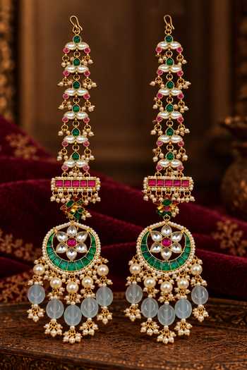 Buy_Tussya_Gold Plated Manjari Kundan Long Ear Chain Earrings _Online_at_Aza_Fashions