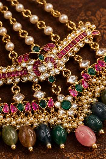 Tussya_Gold Plated Beads, Pearls, Stones Rukmini Kundan Paasa _Online_at_Aza_Fashions