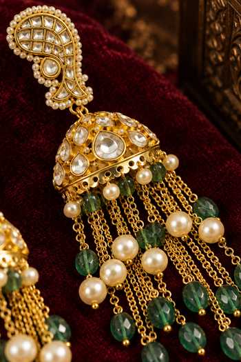 Tussya Gold Plated Damayanti Kundan Jhumka Earrings Online at Aza Fashions Tussya_Gold Plated Damayanti Kundan Jhumka Earrings _Online_at_Aza_Fashions