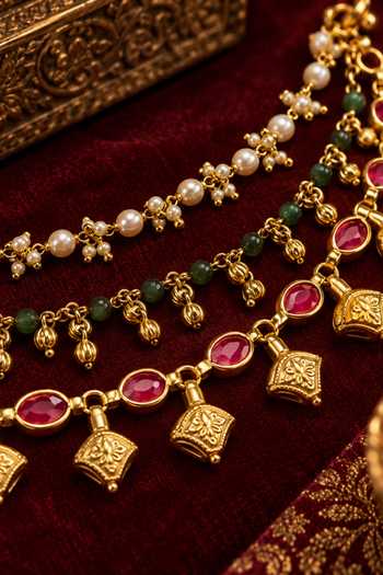 Tussya_Gold Plated Malavika Kundan Pair Of Earchains _Online_at_Aza_Fashions