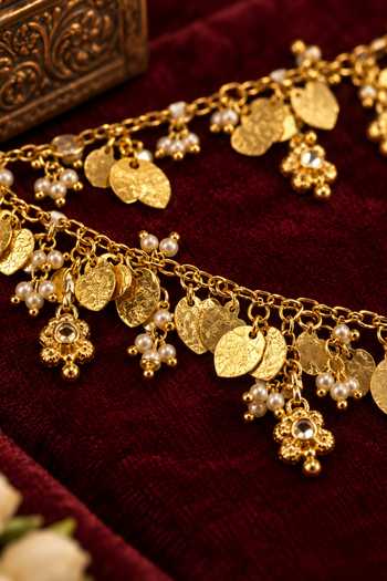 Tussya_Gold Plated Rajshri Kundan Pair Of Earchains _Online_at_Aza_Fashions