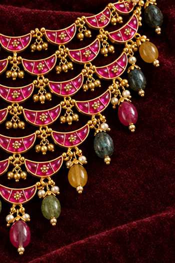 Tussya_Gold Plated Shobhana Kundan Necklace Set _Online_at_Aza_Fashions