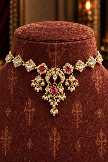Buy_Tussya_Gold Plated Rajkanthi Kundan Necklace Set _Online_at_Aza_Fashions