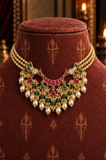 Buy Tussya Gold Plated Mrigakshi Kundan Necklace Set Online at Aza Fashions Buy_Tussya_Gold Plated Mrigakshi Kundan Necklace Set _Online_at_Aza_Fashions