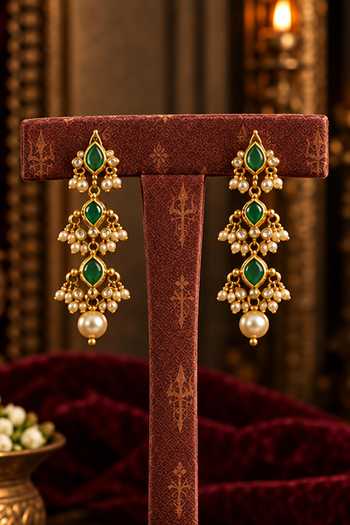 Tussya_Gold Plated Charumukhi Kundan Necklace Set _Online_at_Aza_Fashions