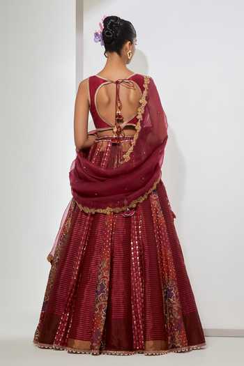 Aum By Asit And Ashima Rani Pink Banarasi Brocade Silk Lehenga Set 