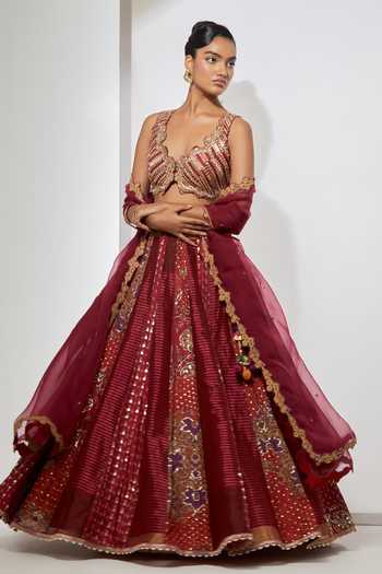 Aum By Asit And Ashima Rani Pink Banarasi Brocade Silk Lehenga Set 