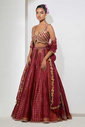 Buy Aum By Asit And Ashima Maroon , Tissue, Brocade, Organza Rani Pink Banarasi Lehenga Set Online at Aza Fashions Buy_Aum By Asit And Ashima_Maroon , Tissue, Brocade, Organza Rani Pink Banarasi Lehenga Set _Online_at_Aza_Fashions
