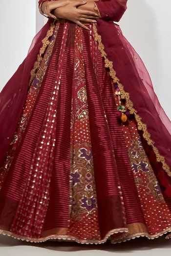 Aum By Asit And Ashima Maroon , Tissue, Brocade, Organza Rani Pink Banarasi Lehenga Set at Aza Fashions Aum By Asit And Ashima_Maroon , Tissue, Brocade, Organza Rani Pink Banarasi Lehenga Set _at_Aza_Fashions