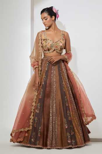 Aum By Asit And Ashima Amber Bloom Embroidered & Printed Lehenga Set 