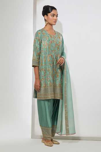 Buy Aum By Asit And Ashima Mint , Brocade, Organza Round Neck, No Rain Storm Embroidered Kurta Set Online at Aza Fashions Buy_Aum By Asit And Ashima_Mint , Brocade, Organza Round Neck, No Rain Storm Embroidered Kurta Set _Online_at_Aza_Fashions