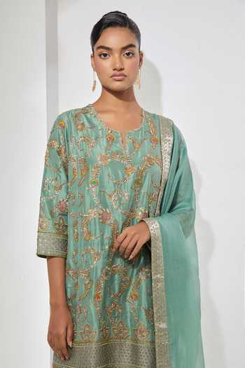Aum By Asit And Ashima Mint , Brocade, Organza Round Neck, No Rain Storm Embroidered Kurta Set at Aza Fashions Aum By Asit And Ashima_Mint , Brocade, Organza Round Neck, No Rain Storm Embroidered Kurta Set _at_Aza_Fashions