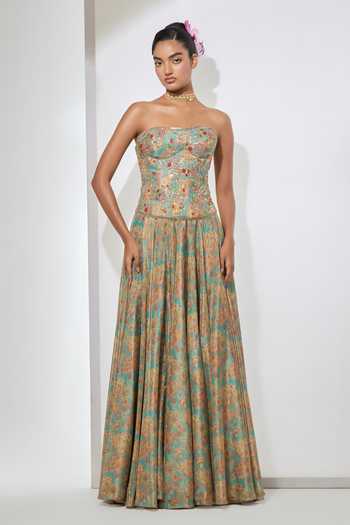 Aum By Asit And Ashima Paisley Work Corset & Printed Skirt Set 