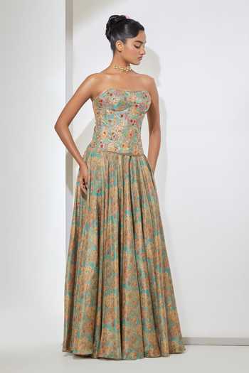 Buy Aum By Asit And Ashima Aqua Sequins, Beads, Stones, Applique, Paisley Work Corset And Printed Skirt Set Online at Aza Fashions Buy_Aum By Asit And Ashima_Aqua Sequins, Beads, Stones, Applique, Paisley Work Corset And Printed Skirt Set _Online_at_Aza_Fashions