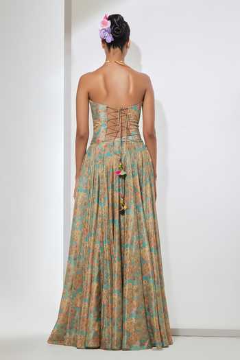 Aum By Asit And Ashima Paisley Work Corset & Printed Skirt Set 