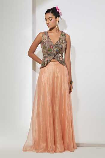 Aum By Asit And Ashima Noor Embroidered Silk Corset & Skirt Set 