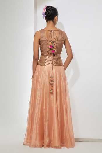 Aum By Asit And Ashima Noor Embroidered Silk Corset & Skirt Set 