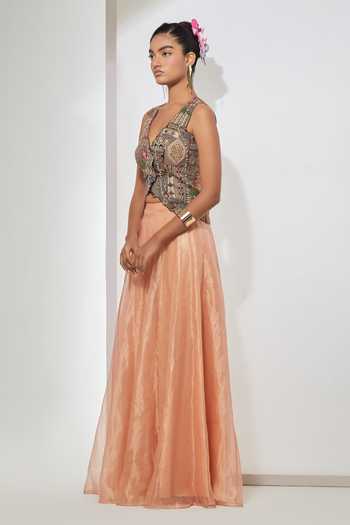 Buy Aum By Asit And Ashima Black Silk, Organza V-neck Noor Embroidered Corset And Skirt Set Online at Aza Fashions Buy_Aum By Asit And Ashima_Black Silk, Organza V-neck Noor Embroidered Corset And Skirt Set _Online_at_Aza_Fashions