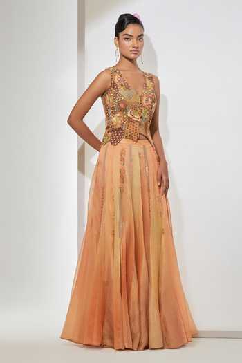 Buy Aum By Asit And Ashima Peach , Tissue, Organza Sequins, Meher Embroidered Corset And Skirt Set Online at Aza Fashions Buy_Aum By Asit And Ashima_Peach , Tissue, Organza Sequins, Meher Embroidered Corset And Skirt Set _Online_at_Aza_Fashions