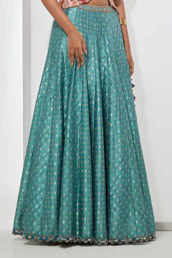 Shop Aum By Asit And Ashima Fuchsia , Brocade, Raw V-neck Vest And Teal Banarasi Lehenga Set Online at Aza Fashions Shop_Aum By Asit And Ashima_Fuchsia , Brocade, Raw V-neck Vest And Teal Banarasi Lehenga Set _Online_at_Aza_Fashions