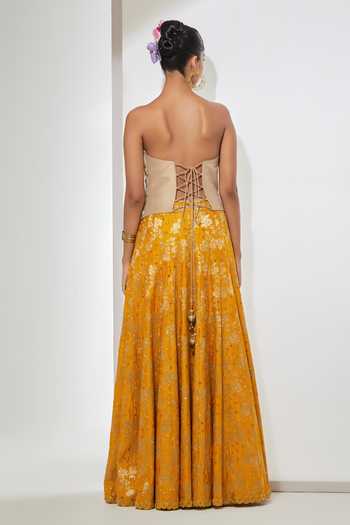 Aum By Asit And Ashima Antique Gold Corset & Lehenga Set 