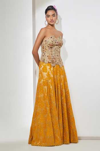 Buy Aum By Asit And Ashima Ivory , Tissue, Raw Sequins, Beads, Antique Gold Corset And Lehenga Set Online at Aza Fashions Buy_Aum By Asit And Ashima_Ivory , Tissue, Raw Sequins, Beads, Antique Gold Corset And Lehenga Set _Online_at_Aza_Fashions