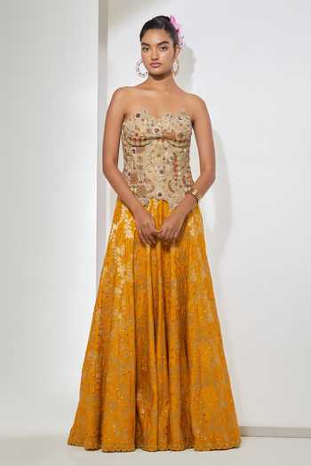 Aum By Asit And Ashima Antique Gold Corset & Lehenga Set 