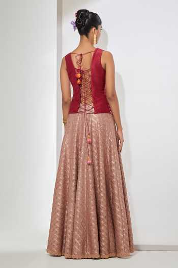 Aum By Asit And Ashima Banarasi Vest & Bandani Silk Lehenga Set 