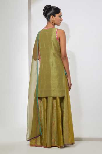 Aum By Asit And Ashima Sage Green Embroidered Kurta Sharara Set 