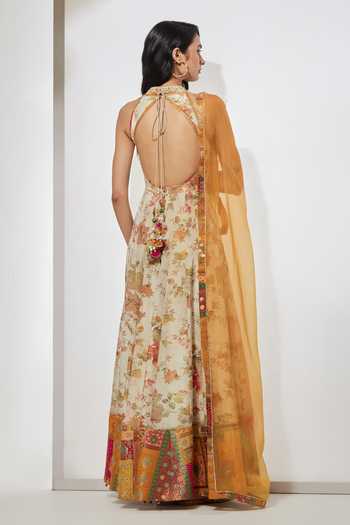 Aum By Asit And Ashima Floral Print Anarkali With Dupatta 