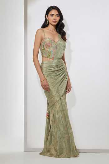 Aum By Asit And Ashima Embellished Pre-Draped Saree & Blouse 