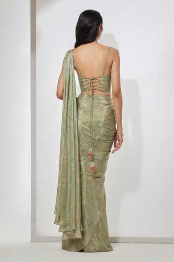 Aum By Asit And Ashima Embellished Pre-Draped Saree & Blouse 